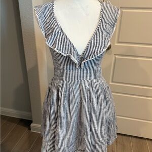 Striped Ruffle V-Neck Dress